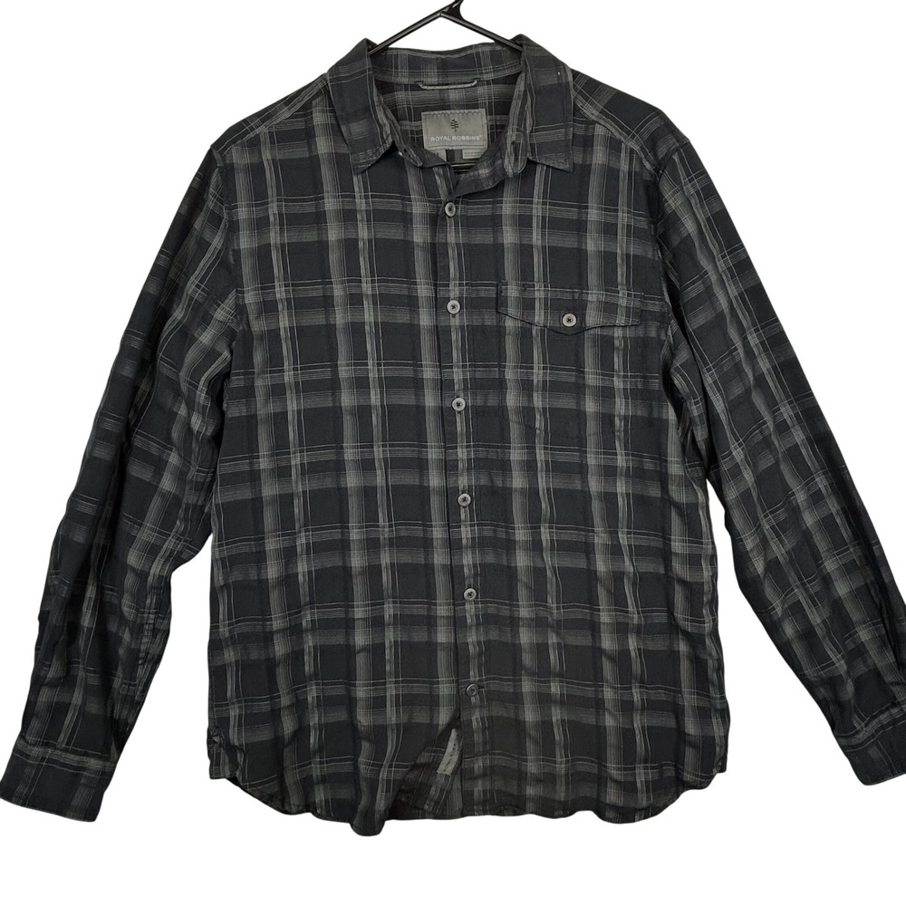 Royal Robbins Mens Plaid Long Sleeve Button‎ Up Shirt Charcoal Grey Medium M